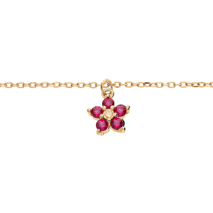 BRACELET ARGENT ET DORURE RHODIÉ FLEUR OXYDES ROUGE 16+3CM