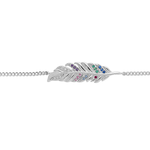 BRACELET ARGENT RHODIÉ PLUME OXYDES MULTI COULEURS 15.5+3CM