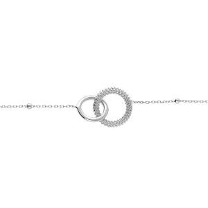 BRACELET ARGENT RHODIÉ CHAINE BOULES 2 ANNEAUX ENTRELACÉS LISSE ET 1 PERLÉ  16+3CM