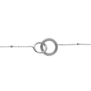 BRACELET ARGENT RHODIÉ CHAINE BOULES 2 ANNEAUX ENTRELACÉS LISSE ET 1 PERLÉ  16+3CM