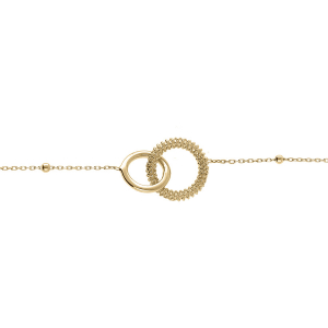 BRACELET ARGENT DORÉ CHAINE BOULES 2 ANNEAUX ENTRELACÉS LISSE ET 1 PERLÉ  16+3CM