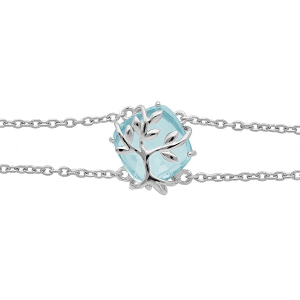 BRACELET ARGENT PLATINÉ  OXYDE BLEU CIEL AVEC ARBRE DE VIE  16+3CM