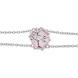 BRACELET ARGENT PLATINÉ  OXYDE ROSE AVEC ARBRE DE VIE  16+3CM