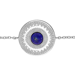 BRACELET ARGENT RHODIÉ FORME RONDE PIERRE LAPIS LAZULI VÉRITABLE 16+2CM