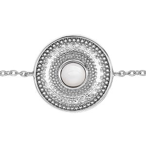 BRACELET ARGENT RHODIÉ FORME RONDE PIERRE NACRE VÉRITABLE 16+2CM