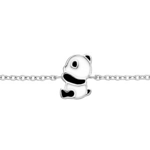 BRACELET ARGENT RHODIÉ PANDA AVEC RÉSINE  NOIR ET BLANC 13+4CM