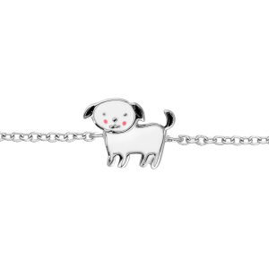 BRACELET ARGENT RHODIÉ CHIEN AVEC RÉSINE  NOIR ET BLANC 13+4CM