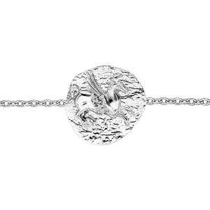 BRACELET ARGENT RHODIÉ JONC MONNAIE GRECQUE CHEVAL AVEC AILE FINITION ANTIQUE