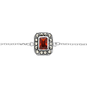 BRACELET ARGENT RHODIÉ RETRO CONTOUR MARCASSITE ET OXYDE GRENAT 16+2CM
