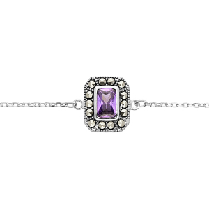 BRACELET ARGENT RHODIÉ RETRO CONTOUR MARCASSITE ET OXYDE VIOLET 16+2CM