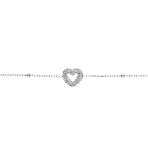 BRACELET ARGENT RHODIÉ CHAINE BOULES COEUR PERLÉ 16+3CM