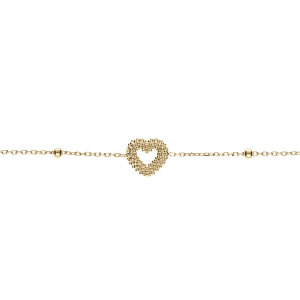 BRACELET ARGENT DORÉ CHAINE BOULES COEUR PERLÉ 16+3CM