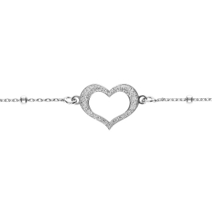 BRACELET ARGENT RHODIÉ CHAINE BOULES AVEC COEUR  GIVRÉ 16+3CM
