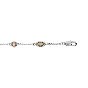 BRACELET ARGENT RHODIÉ PAMPILLES NAVETTES OXYDES VERTS ET RONDS ORANGÉ 16+3CM