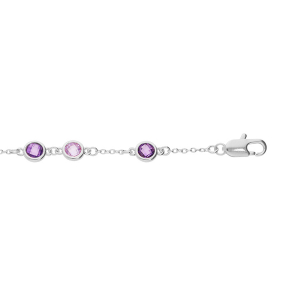 BRACELET ARGENT RHODIÉ MASSIF OXYDES RONDS VIOLETS 16+3CM