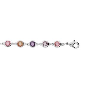 BRACELET ARGENT RHODIÉ MASSIF OXYDES RONDS MULTI COULEURS  16+3CM