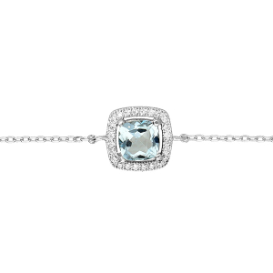 BRACELET ARGENT RHODIÉ MASSIF PIERRE NATURELLE TOPAZE BLEUE CONTOUR OXYDES BLANCS SERTIS 16,5+3CM