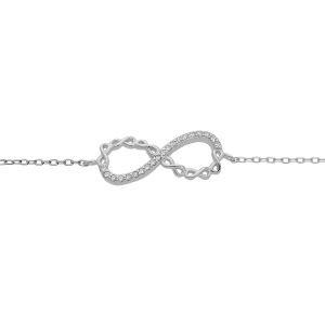 BRACELET ARGENT RHODIÉ MOTIF INFINI AVEC OXYDES BLANCS SERTIS 16+3CM