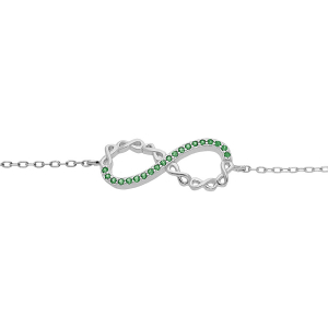 BRACELET ARGENT RHODIÉ INFINI AVEC OXYDES VERTS  16+3CM