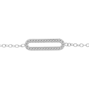 BRACELET ARGENT RHODIÉ MOTIF RECTANGULAIRE PERLÉ 16+3CM