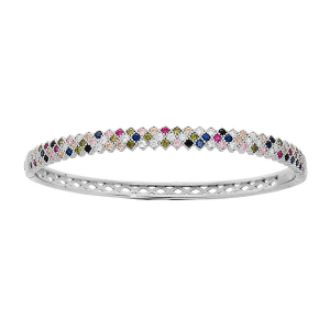 BRACELET ARGENT RHODIÉ JONC ARTICULÉ DIAM 60MM DAMIER OXYDES MULTICOULEURS