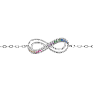 BRACELET ARGENT RHODIÉ MOTIF INFINI AVEC OXYDES MULTI COULEURS SERTIS 16+3CM