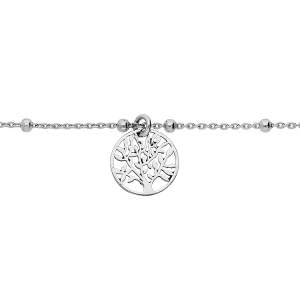 BRACELET ARGENT RHODIÉ FINE BOULES PAMPILLE ARBRE DE VIE 16+3CM