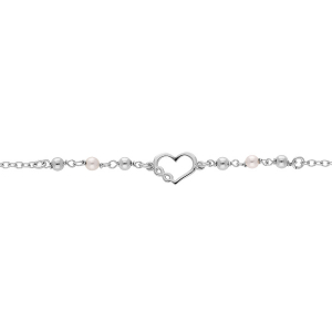 BRACELET ARGENT RHODIÉ BOULES ET PERLES BLANCHES IMITATION AVEC COEUR ET INFINI 16+3CM
