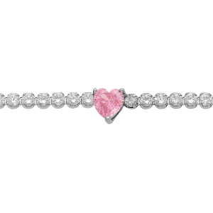 BRACELET ARGENT RHODIÉ RIVIERE OXYDES BLANCS ET COEUR OXYDE ROSE 16+3CM