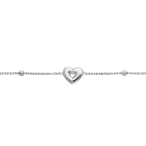 BRACELET ARGENT RHODIÉ FINE BOULES ET COEUR 16+3CM