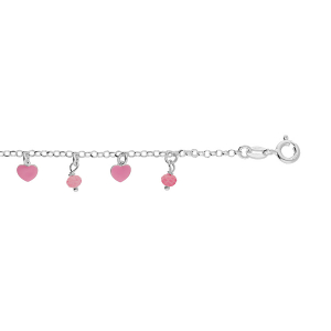 BRACELET ARGENT RHODIÉ PAMPILLE COEURS ET BOULES PIERRES FACETÉS  13+3CM