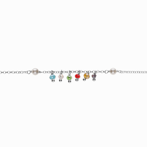 BRACELET ARGENT RHODIÉ PAMPILLES PERLES IMITATION ET MULTICOULEUR
