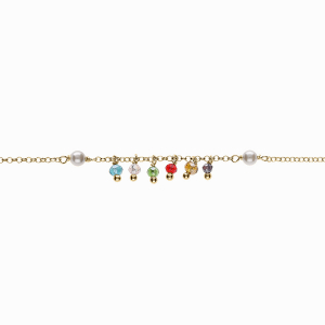 BRACELET ARGENT DORÉ PAMPILLES PERLES IMITATION ET MULTICOULEUR
