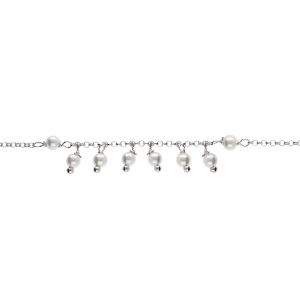 BRACELET ARGENT RHODIÉ PAMPILLES PERLES BLANCHES IMITATION 16+3CM