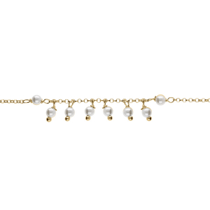 BRACELET ARGENT DORÉ PAMPILLES PERLES BLANCHES IMITATION 16+3CM