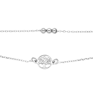 BRACELET ARGENT RHODIÉ DOUBLE CHAINE ARBRE DE VIE ET BOULES 16+3CM