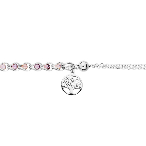 BRACELET ARGENT RHODIÉ ET OXYDES VIOLET PAMPILLE ARBRE DE VIE  17+3CM