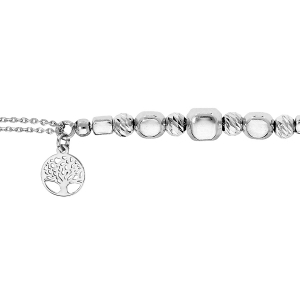 BRACELET ARGENT RHODIÉ CUBES ET BOULES AVEC ARBRE DE VIE 16+3CM