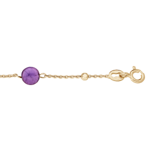 BRACELET ARGENT ET DORURE JAUNE CUBES ET 3 BOULES AMÉTHYSTE VÉRITABLE 16+3CM