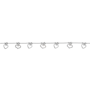 BRACELET ARGENT RHODIÉ PAMPILLES COEURS LISSES ET GIVRÉS 16+3CM