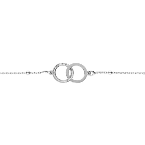 BRACELET ARGENT RHODIÉ 2 CERCLES ENTRELACÉS LISSE ET GIVRÉ 16+3CM