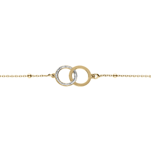 BRACELET ARGENT DORÉ 2 CERCLES ENTRELACÉS LISSE ET GIVRÉ 16+3CM