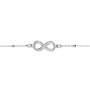 BRACELET ARGENT RHODIÉ CHAINE BOULES AVEC INFINI GIVRÉ 16+3CM