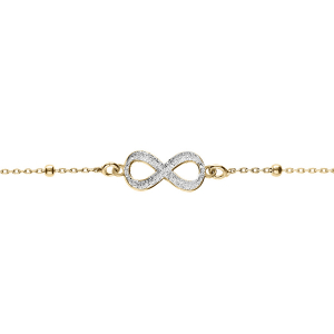 BRACELET ARGENT DORÉ CHAINE BOULES AVEC INFINI GIVRÉ 16+3CM