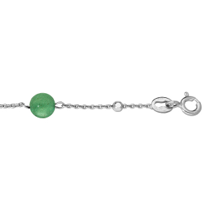 BRACELET ARGENT RHODIÉ CHAINE CUBES ET 3 BOULES AVENTURINE VÉRITABLE 16+3CM