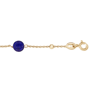 BRACELET ARGENT ET DORURE JAUNE CUBES ET 3 BOULES LAPIS LAZULI VÉRITABLE 16+3CM
