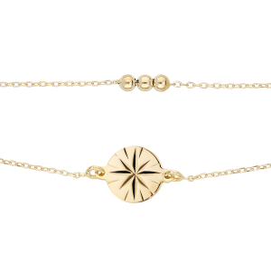 BRACELET ARGENT ET DORURE JAUNE DOUBLE CHAINE PASTILLE ETOILE ET BOULES  16+3CM