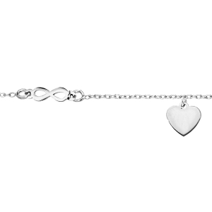 BRACELET ARGENT RHODIÉ COEUR ET INFINI  16+3CM
