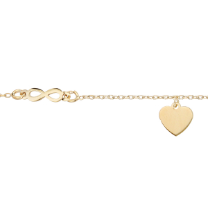 BRACELET ARGENT ET DORURE JAUNE COEUR ET INFINI  16+3CM