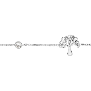 BRACELET ARGENT RHODIÉ ARBRE DE VIE ET 4 OXYDES BLANCS SERTIS 17+3CM